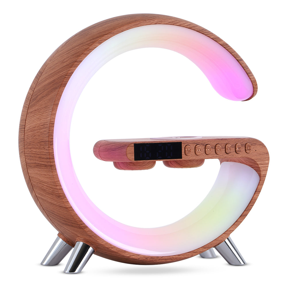 G shaped LED lamp with bluetooth speaker and wireless charger — view 13