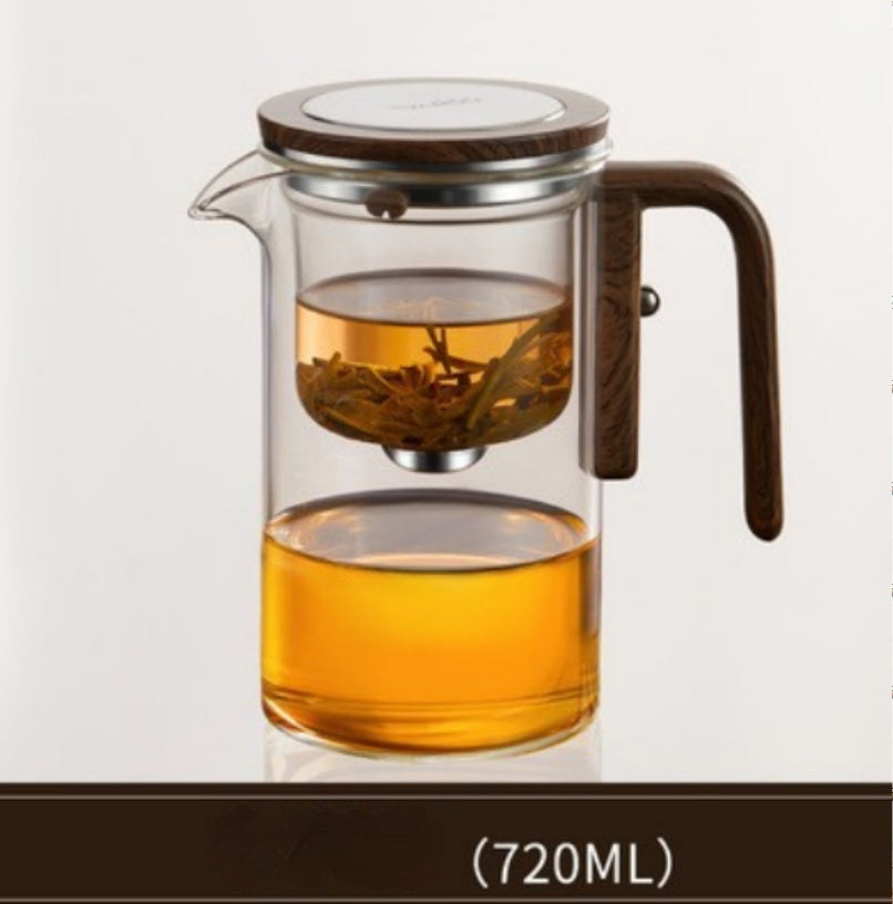 Borosilicate glass teapot with tea-water separation infuser on bamboo tray — view 8