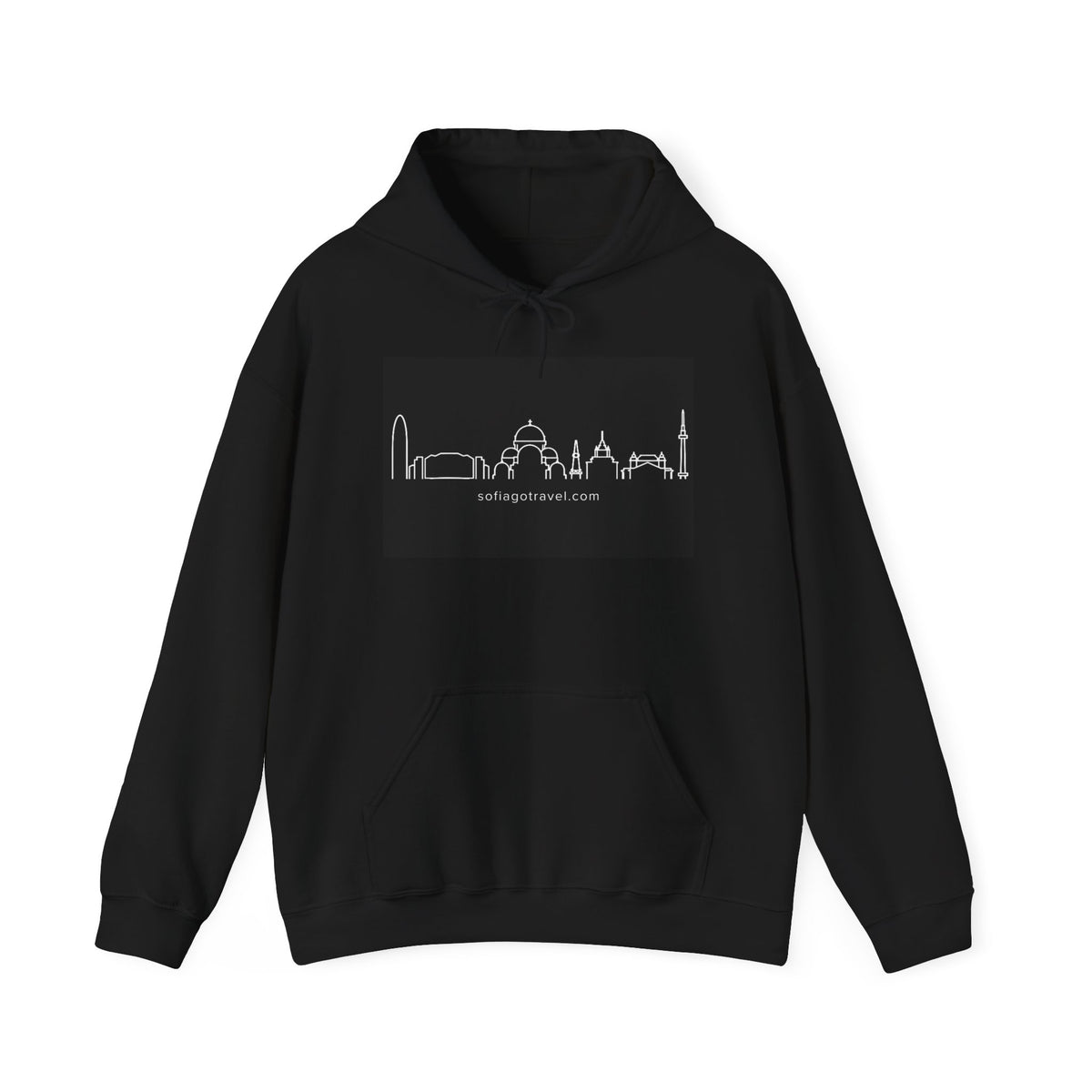 City Skyline Hoodie — Minimal White Line Landmark Graphic