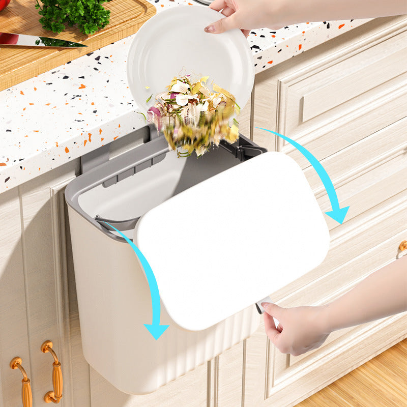 Hanging kitchen waste bin with lid mounted on cabinet door — view 4