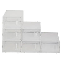 Six pack of clear plastic stackable shoe storage boxes — view 3