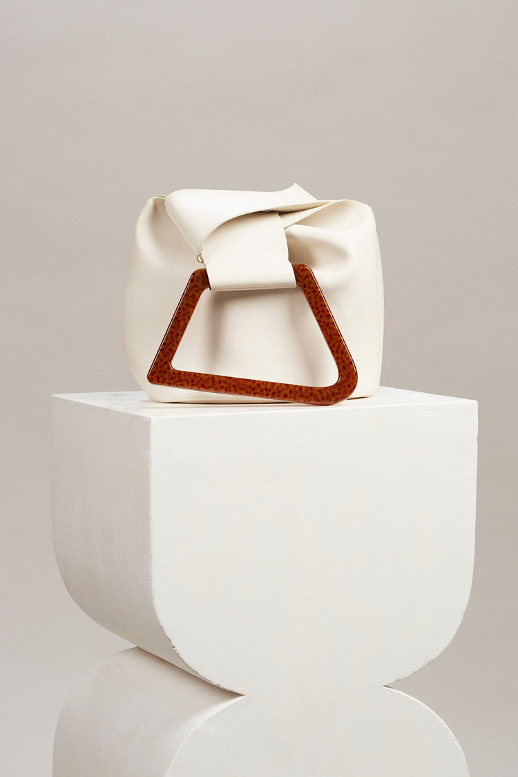 Structured metal handbag with polished silver finish — view 3