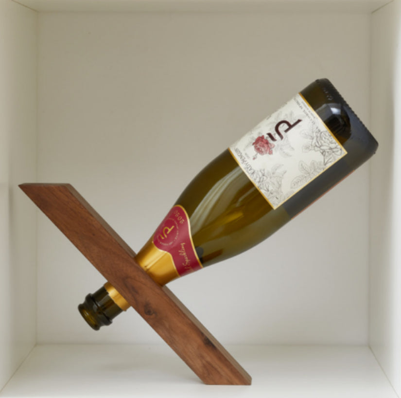 Creative sculptural wine bottle rack shelf on home bar counter — view 13