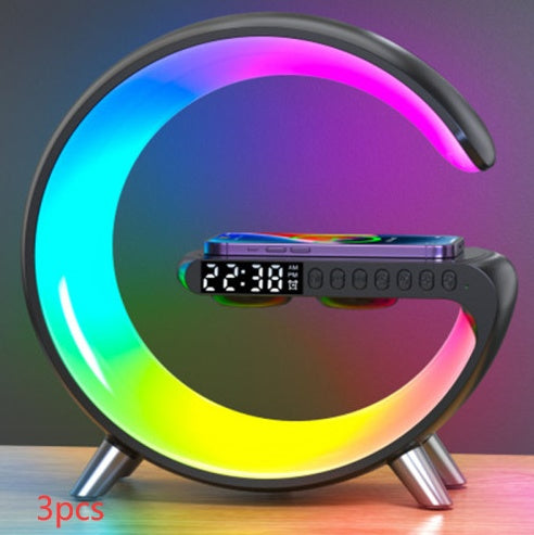 G shaped LED lamp with bluetooth speaker and wireless charger — view 5