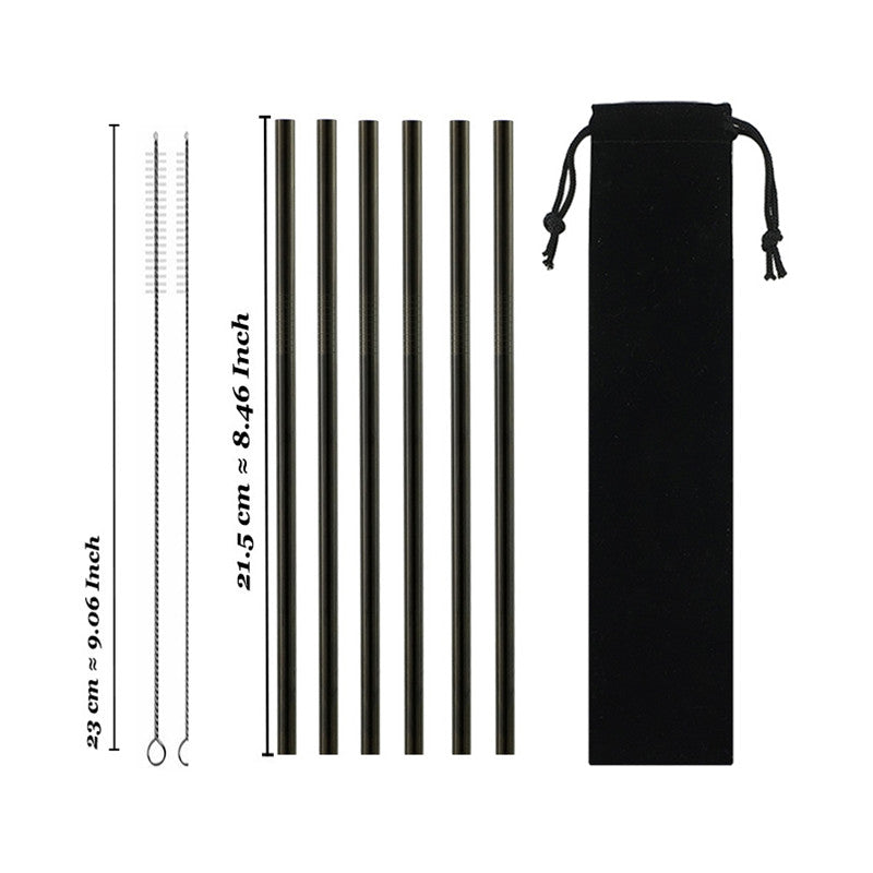 Set of reusable stainless steel drinking straws with cleaning brush — view 22