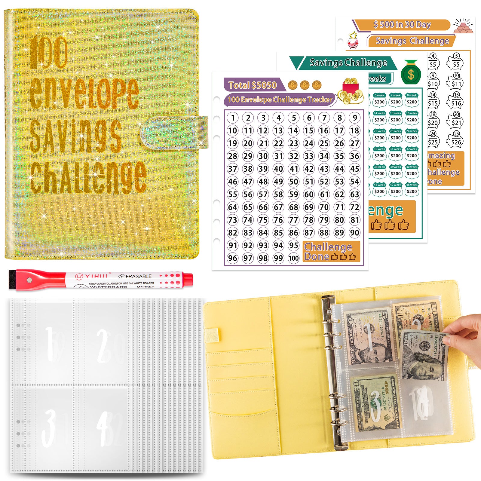 A5 money saving challenge planner and cash stuffing book — view 9