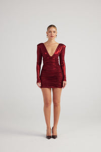 Karly burgundy shiny bodycon mini dress by Holly Lolly — view 3