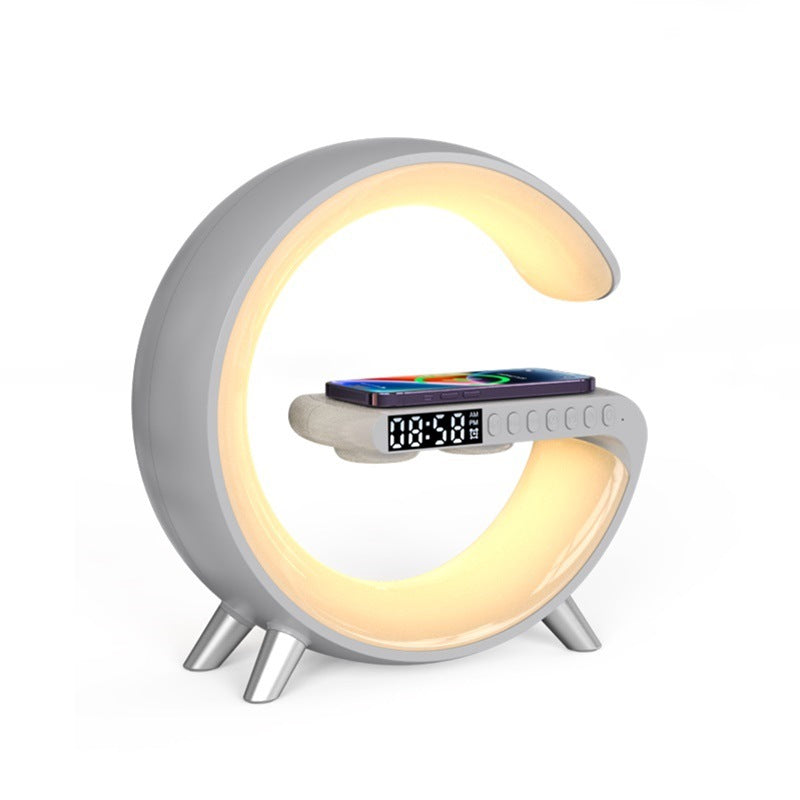 G shaped LED lamp with bluetooth speaker and wireless charger — view 10