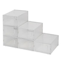 Six pack of clear plastic stackable shoe storage boxes — view 2