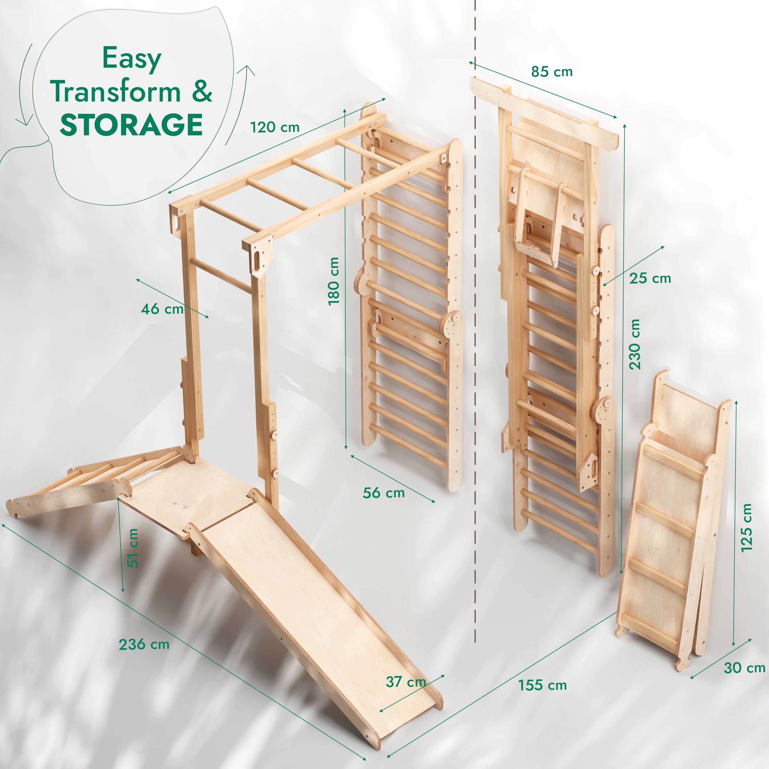 7in1 Swedish Walls + Monkey Bars + Swing Set + Slide Board + Ramp-1