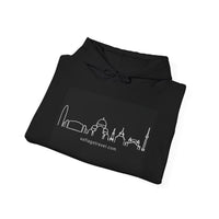 City Skyline Hoodie — Minimal White Line Landmark Graphic