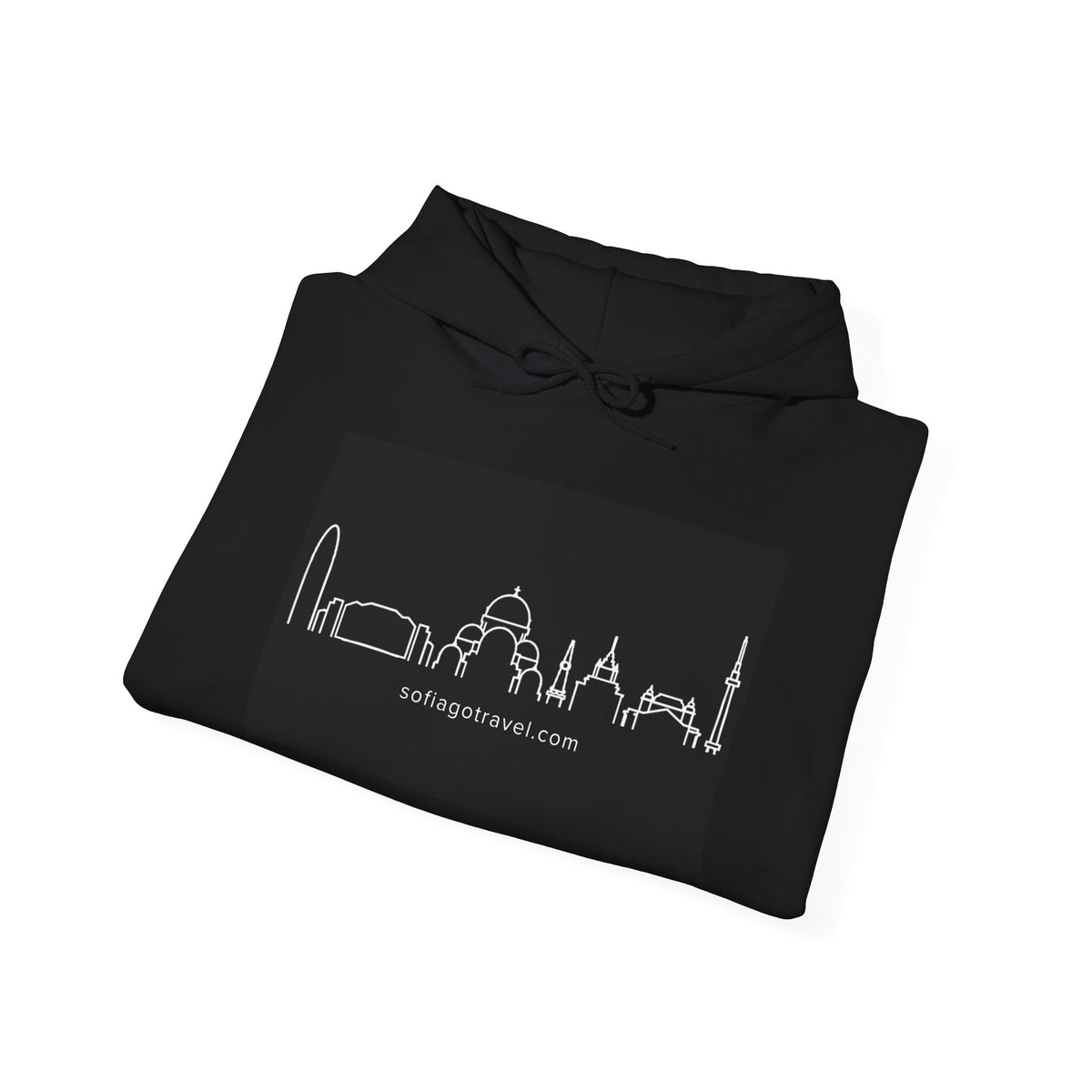 City Skyline Hoodie — Minimal White Line Landmark Graphic