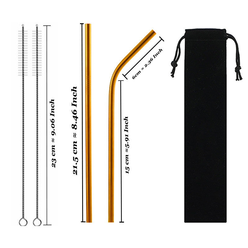 Set of reusable stainless steel drinking straws with cleaning brush — view 12