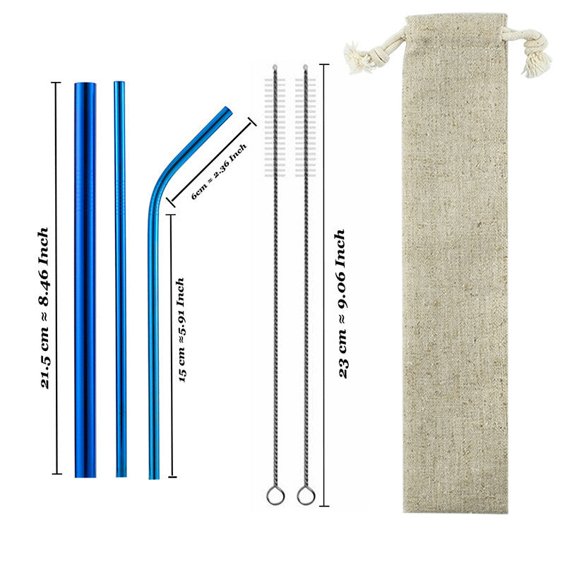 Set of reusable stainless steel drinking straws with cleaning brush — view 17