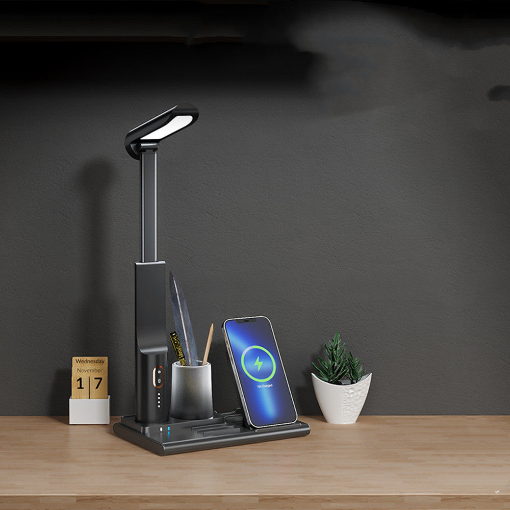 LED wireless charging desk lamp with pen holder for office