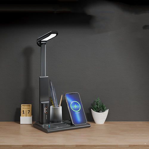 LED wireless charging desk lamp with pen holder for office