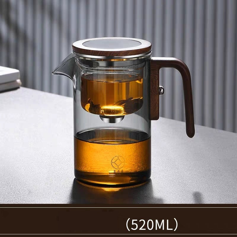 Borosilicate glass teapot with tea-water separation infuser on bamboo tray — view 7