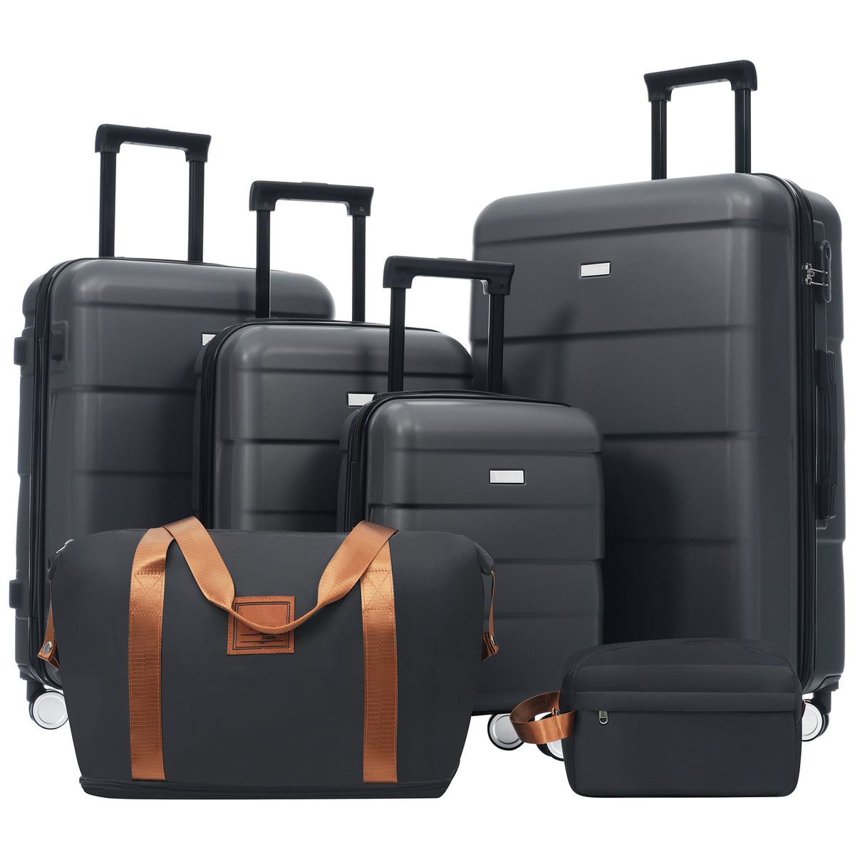 Charcoal 6-piece hardshell luggage set with spinner wheels and password lock