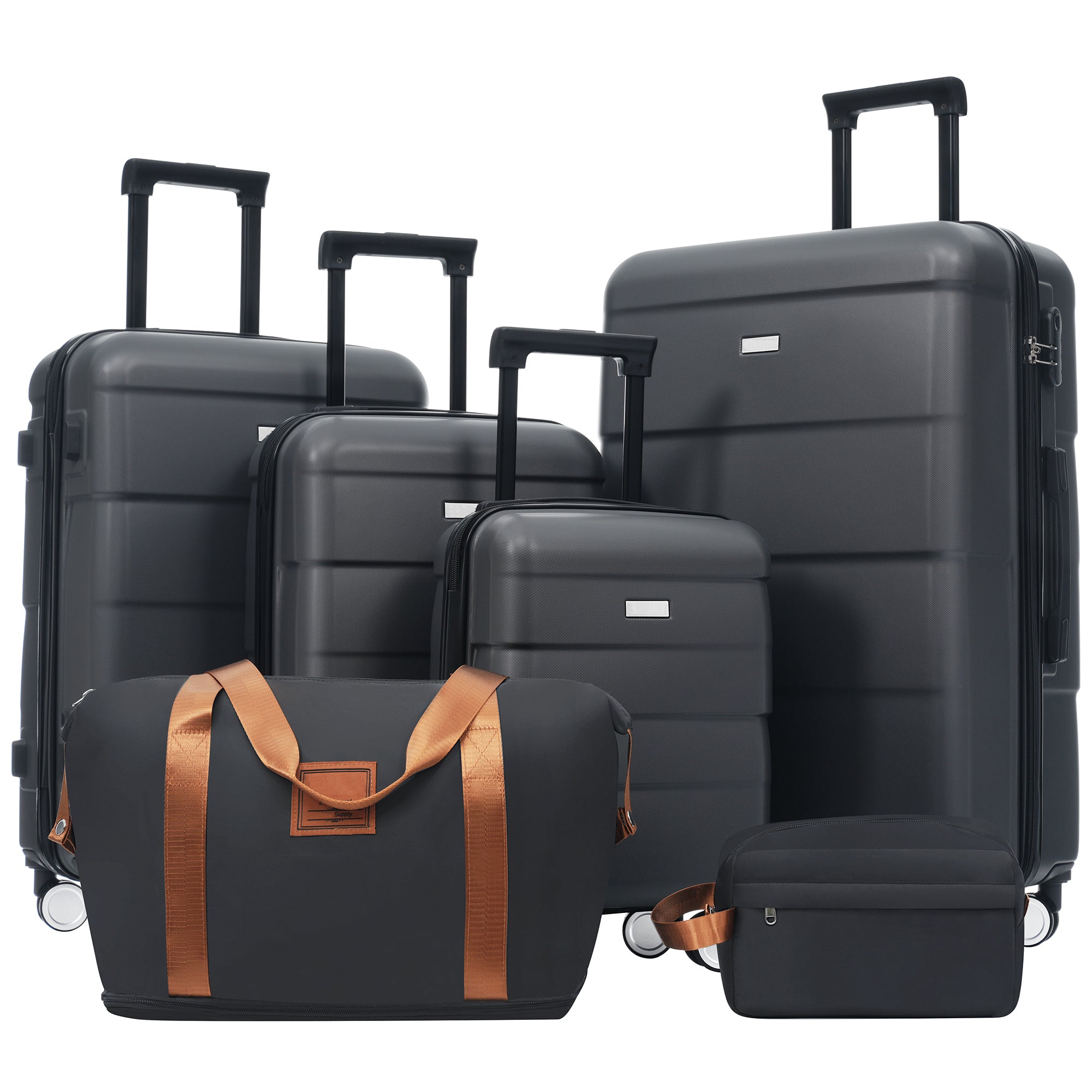 Charcoal 6-piece hardshell luggage set with spinner wheels and password lock