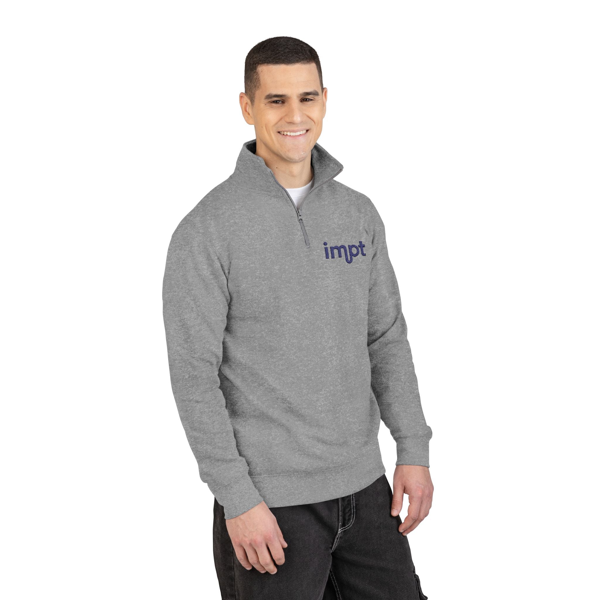 Embroidered 'impt' Half-Zip Fleece Pullover