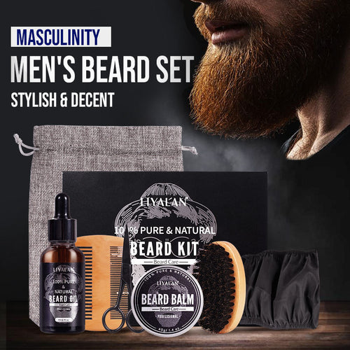 Beard growth grooming kit for men with derma roller and oil