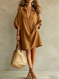 2026 New Polo V-neck Bubble Sleeve Loose Shirt Dress