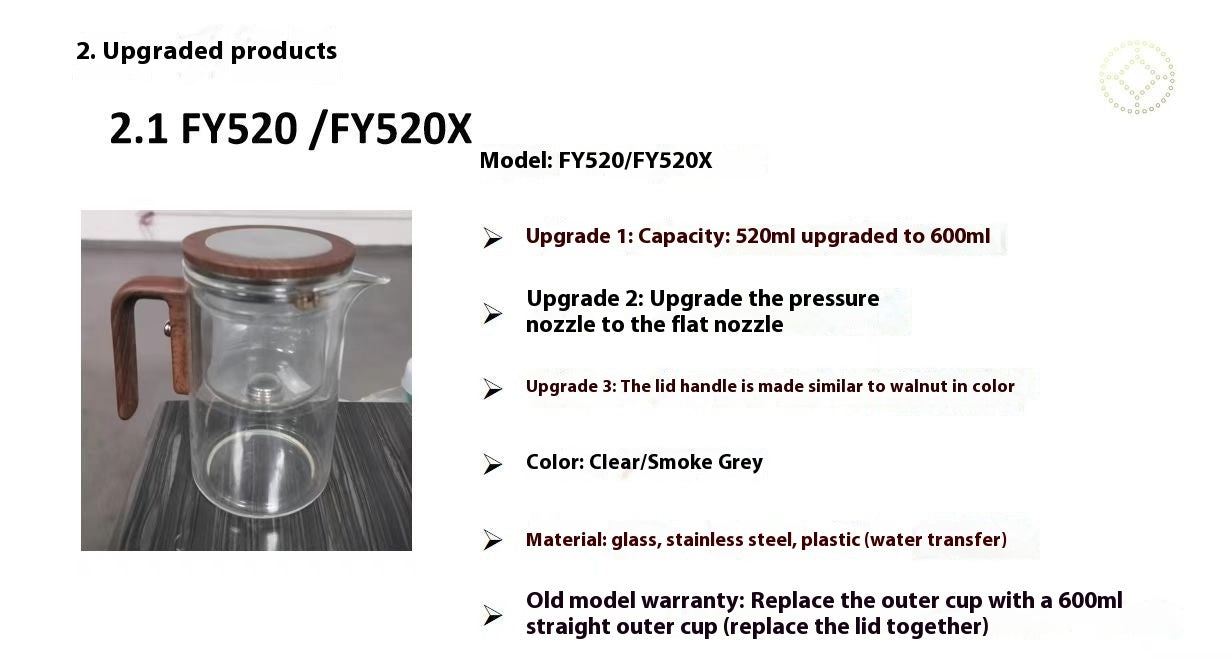 One-click magnetic glass teapot with wooden handle and stainless filter — view 11