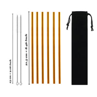 Set of reusable stainless steel drinking straws with cleaning brush — view 5