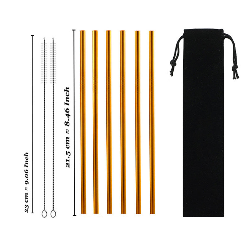 Set of reusable stainless steel drinking straws with cleaning brush — view 5