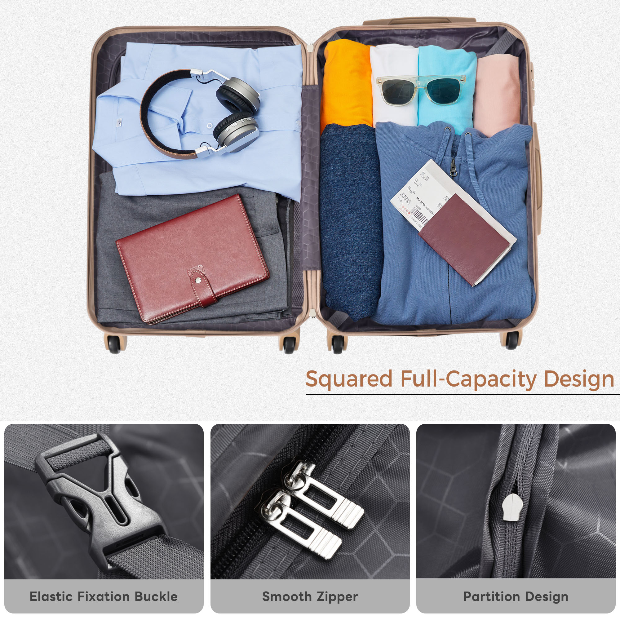 Three piece hardshell luggage set in grey and green with TSA lock — view 5