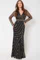 Black and Gold Long Sleeve Embellished Maxi Dress