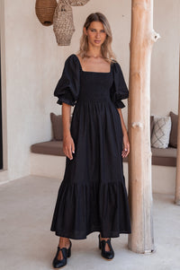Almeria Smocked Midi Linen Dress