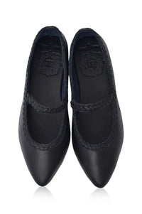 Amara Pointed Toe Leather Flats with Braids