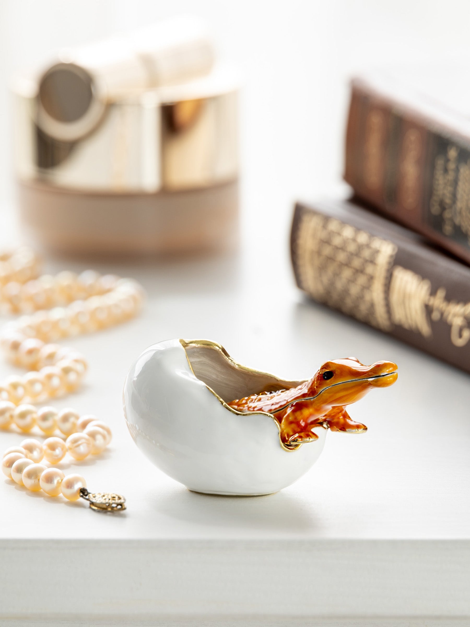 Orange Crocodile hatching from egg trinket box-1
