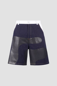 Camouflage Vegan Leather Denim Cargo Jeans Shorts