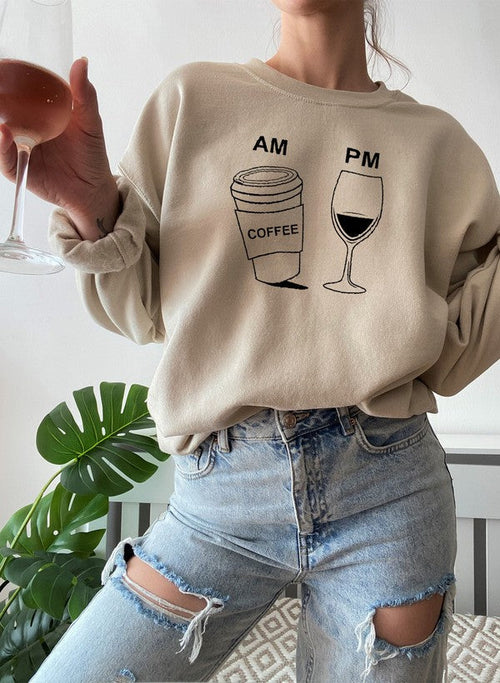 "Coffee & Wine" Graphic Sweatshirt
