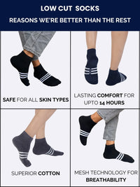  stretchable striped low ankle socks that provide all-day comfort and a secure fit for any activity