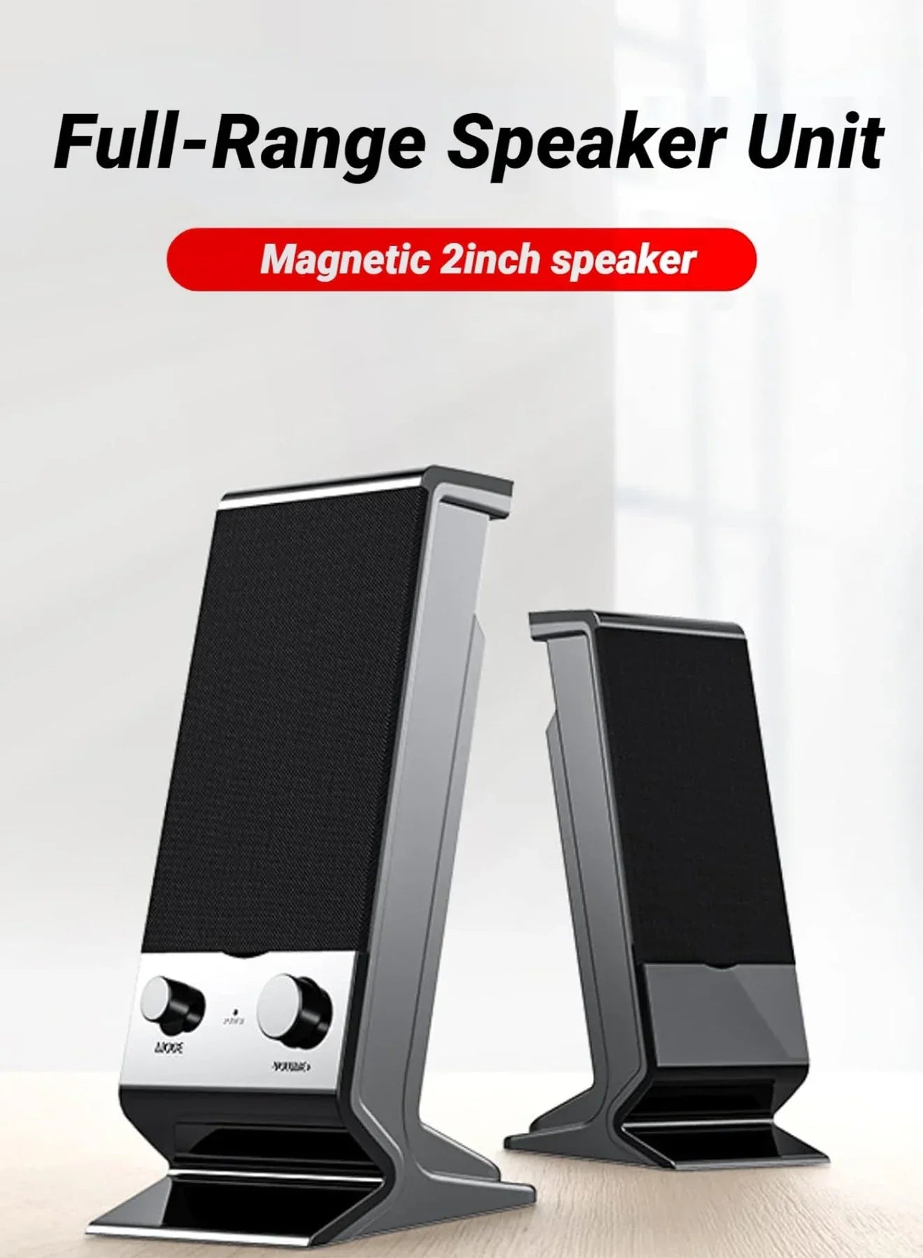 Compact USB Laptop Speakers with Volume Control (Black)