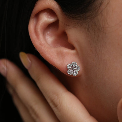 Blossom flower stud earrings with cubic zirconia petals — view 2