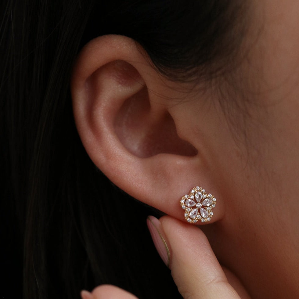 Blossom flower stud earrings with cubic zirconia petals — view 4