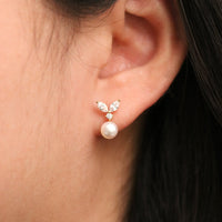 Cubic leaf pearl drop earrings with freshwater pearl — view 2