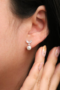Cubic leaf pearl drop earrings with freshwater pearl — view 3