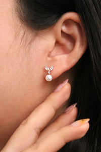 Cubic leaf pearl drop earrings with freshwater pearl — view 4