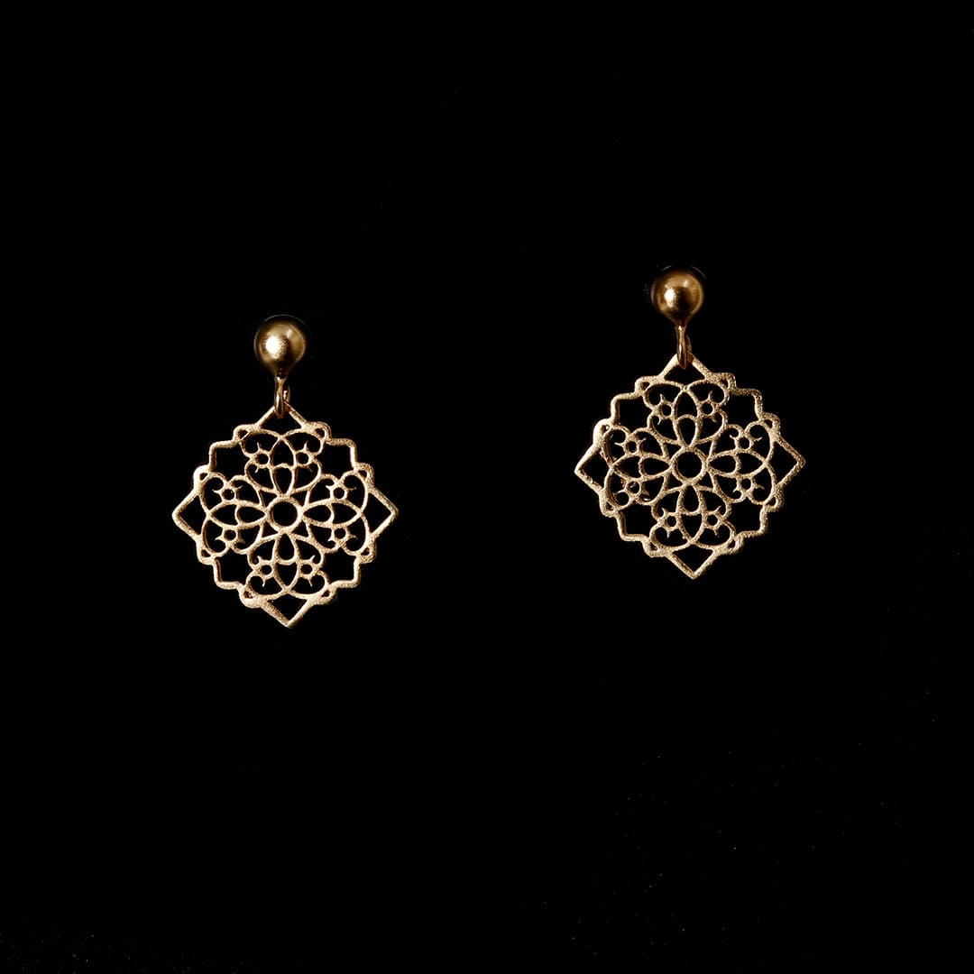 Gold-Plated Hanging Cutwork Earrings-1