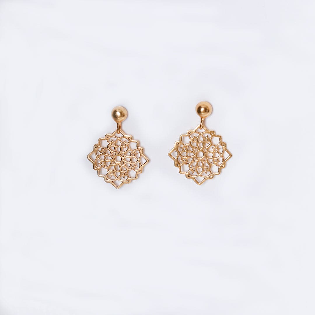 Gold-Plated Hanging Cutwork Earrings-0