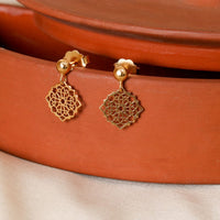 Gold-Plated Hanging Cutwork Earrings-0