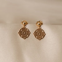 Gold-Plated Hanging Cutwork Earrings-1