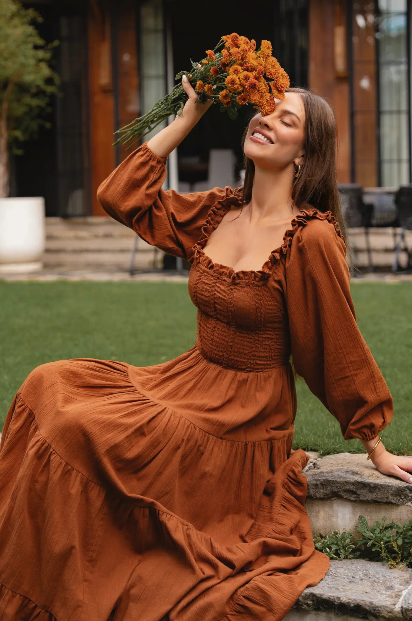 Evangeline Tiered Linen Midi Dress