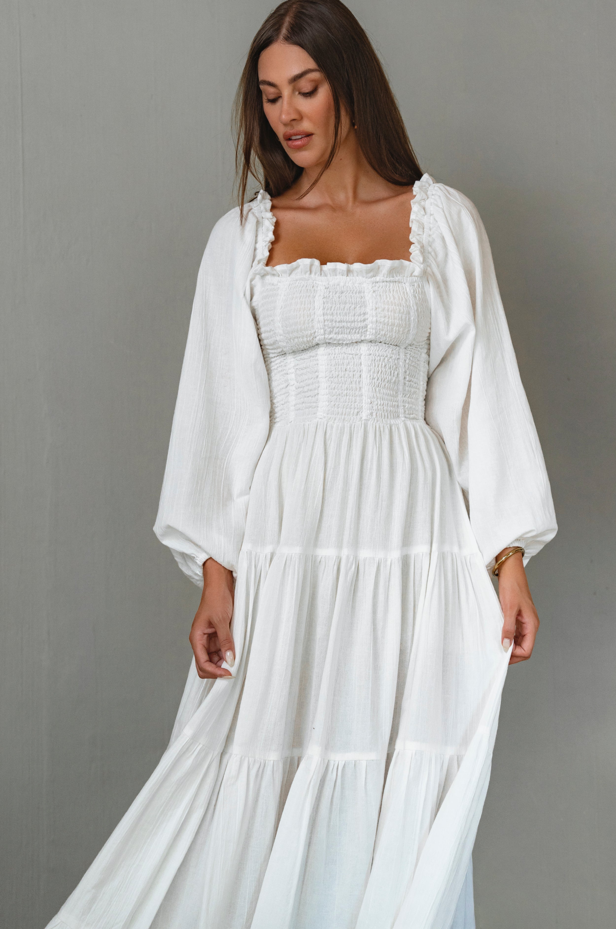Evangeline Tiered Linen Midi Dress