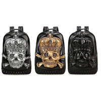 Fashion Punk Rivets Waterproof 3D Ghost Skull With Crown Backpack  Laptop